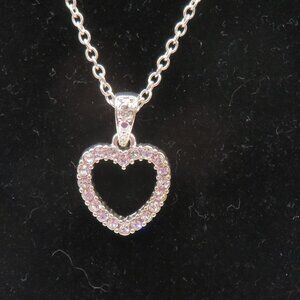 Silver Tone Heart Rhinestone Pendant Necklace